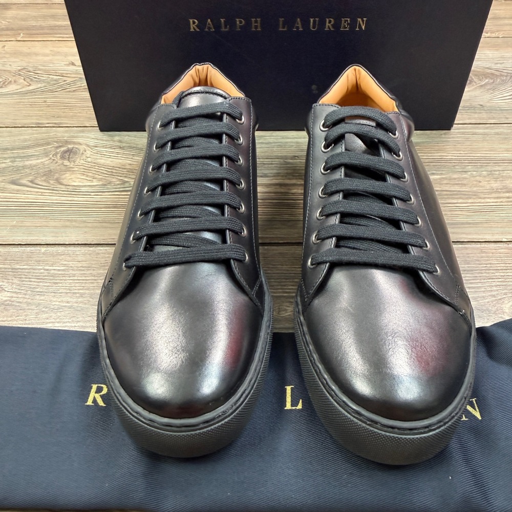 Ralph Lauren Mens Size 10.5 D Severn X Sneaker Black Burnished Calf Italy New - Picture 3 of 7